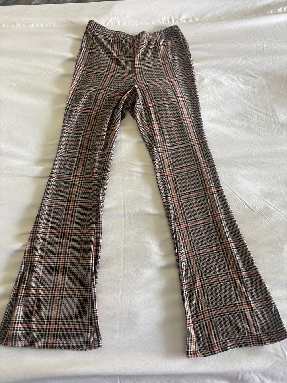 Plaid Flare Kids Bottoms in Brown and Pink